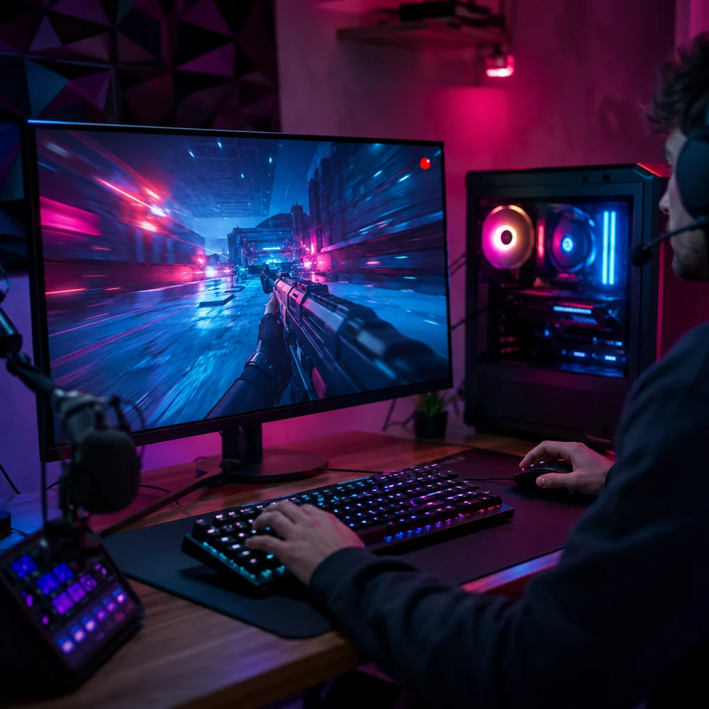 Generic gaming PC setup recording live gameplay during a match