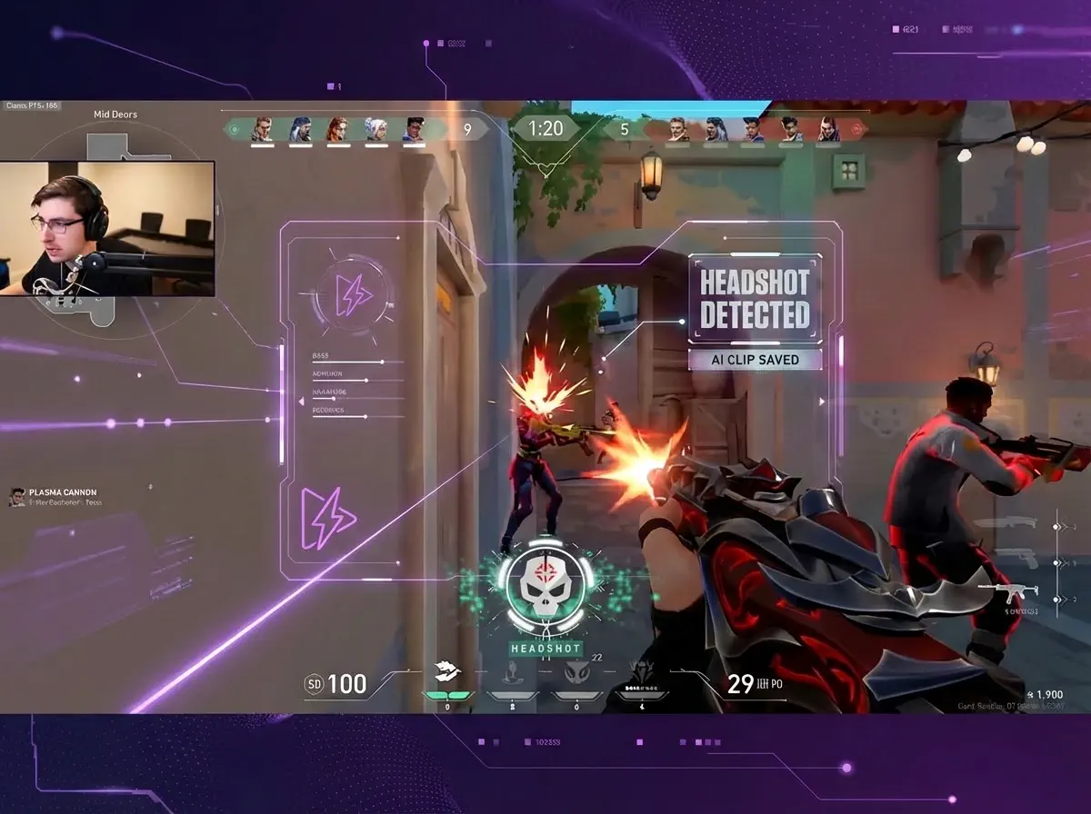AI automatically detecting precision headshot highlights in Valorant gameplay and converting to vertical TikTok clips