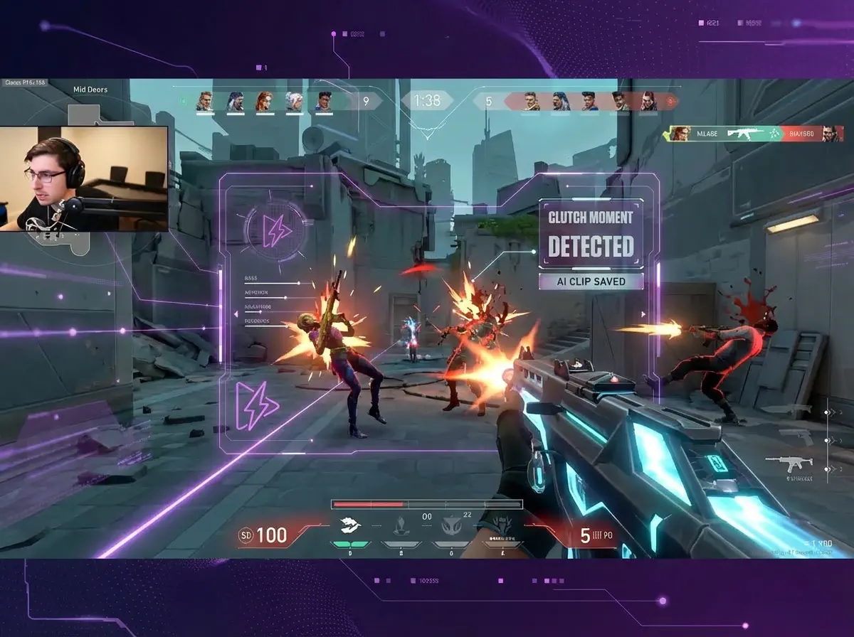 AI detecting clutch comeback moments in high-pressure 1vX situations and cutting them for YouTube Shorts